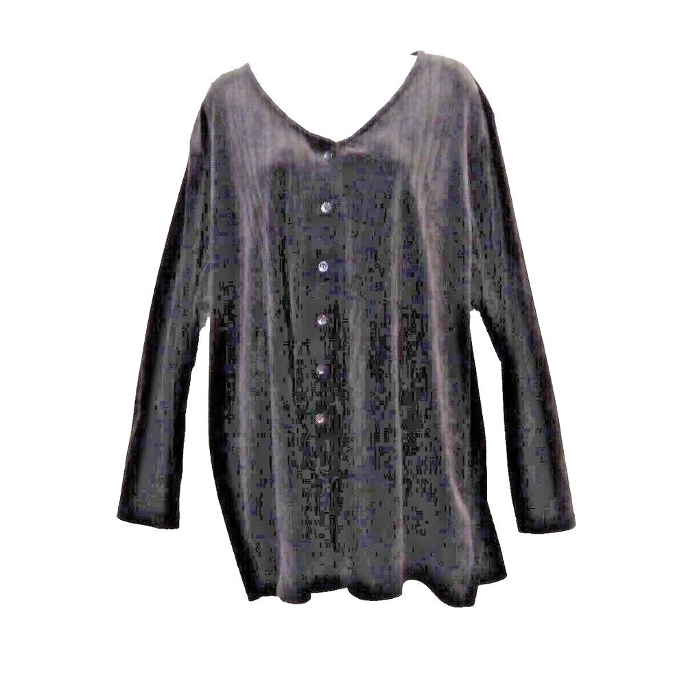 Woman Within Black Velvet Button Front Cardigan Top Plus Size 1X (22-24) V-Neck